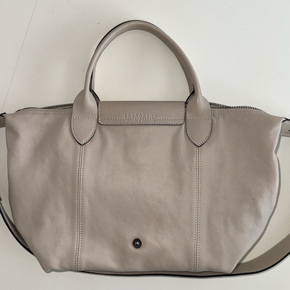 Longchamp le pliage cuir leather small handbag bag nude bone ivory off-white - Picture 7 of 17